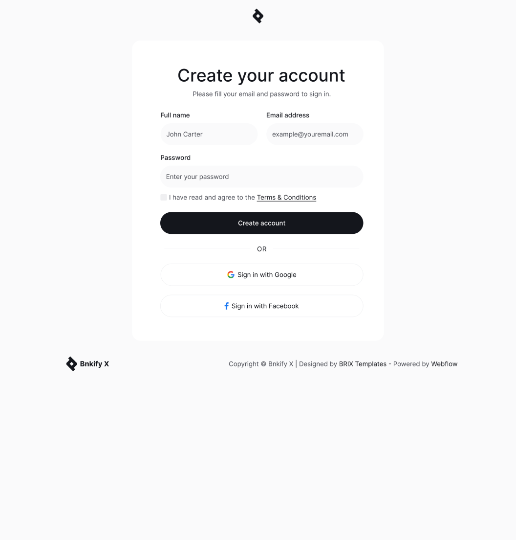 Bnkify X - Sign Up Page - Bank And Fintech Webflow Template
