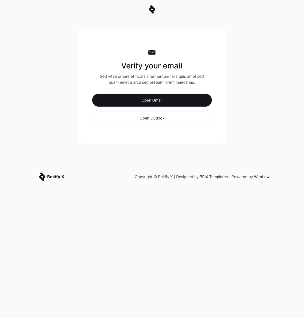 Bnkify X - Email Confirmation Page - Bank And Fintech Webflow Template