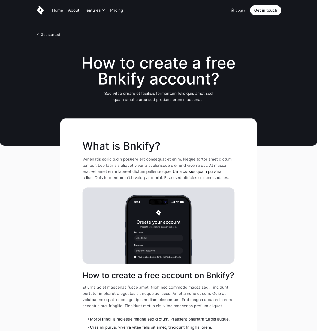 Bnkify X - Help Center Single Page - Bank And Fintech Webflow Template