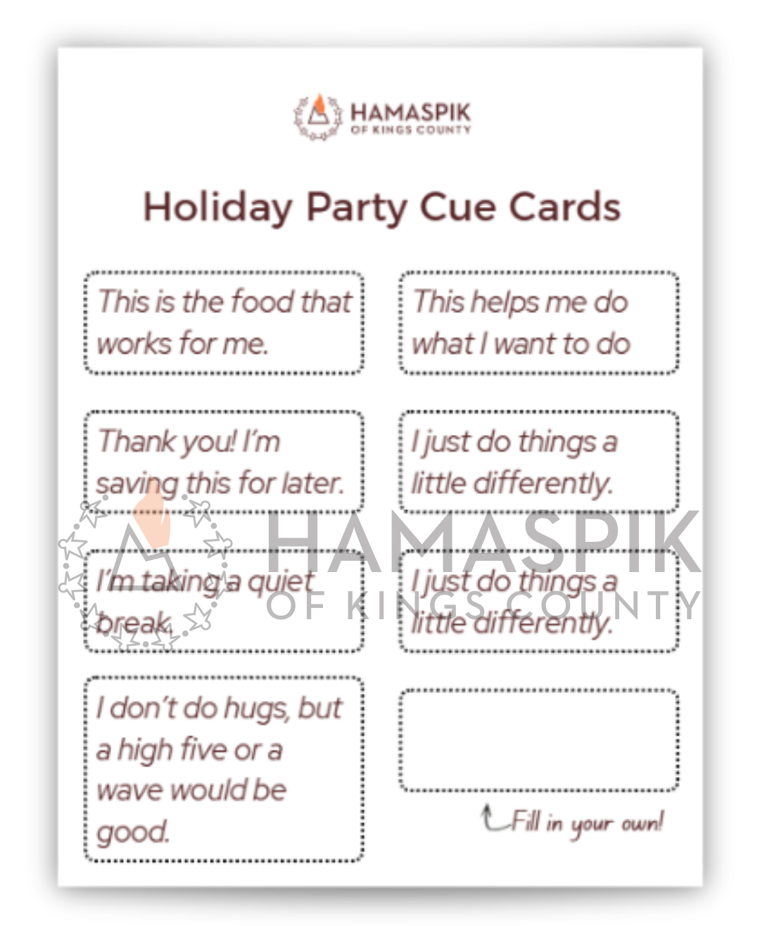 Holiday Party Cue Cards Cover