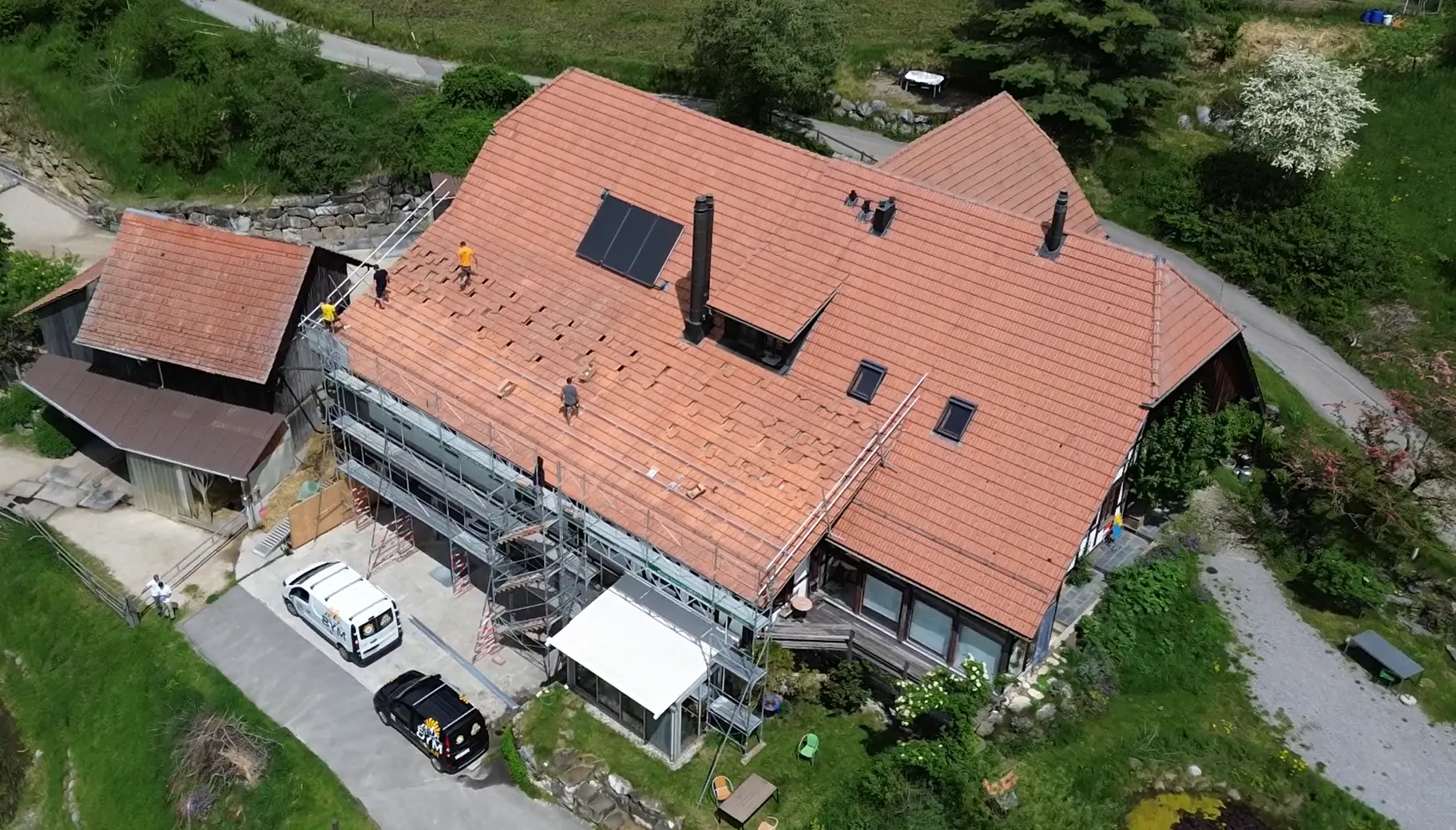 drone shot of a base solar installaion