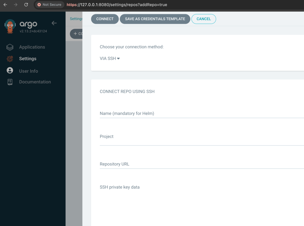 Repositories section in the Argo CD UI