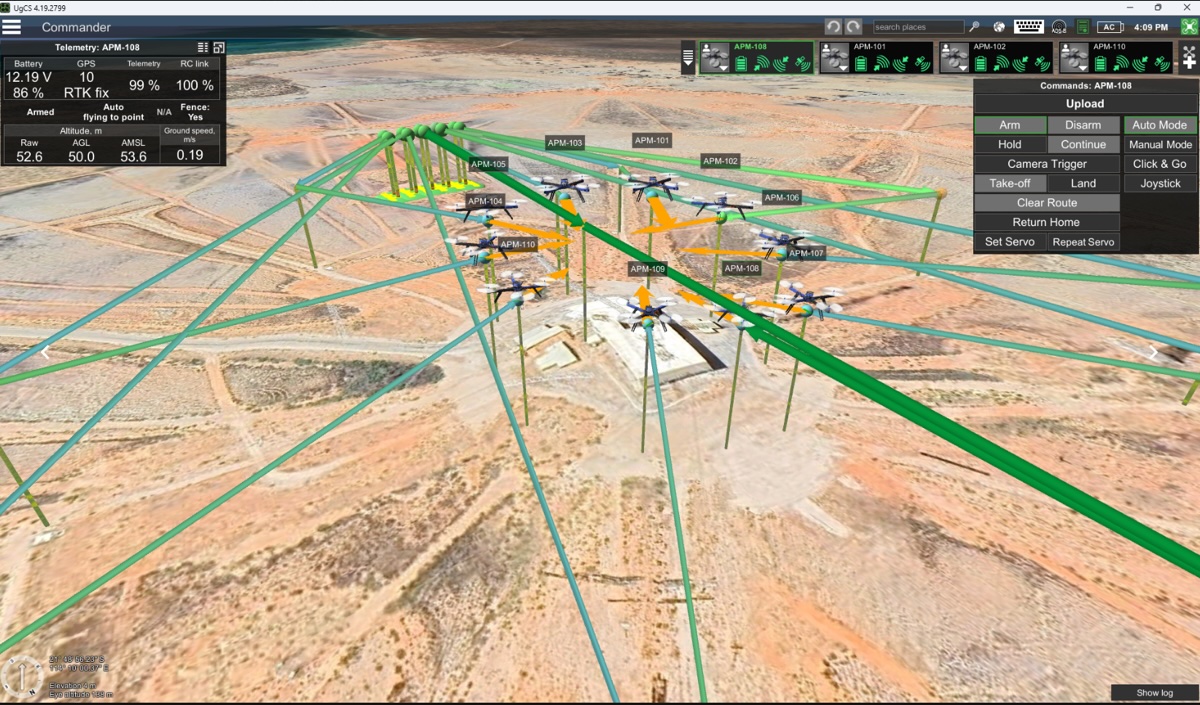 UgCS Commander simulating real-world scenarios where multiple drones might intrude simultaneously, challenging anti-drone systems
