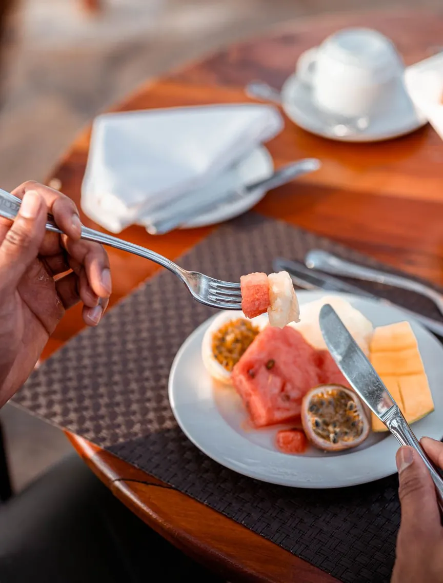Breakfast with fresh tropical fruit
