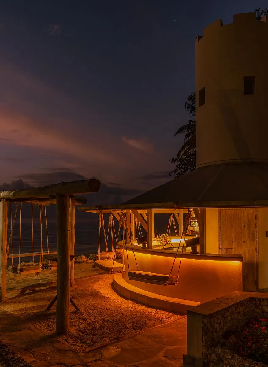 Swing Bar and lighthouse at blue hour, Severin Sea Lodge