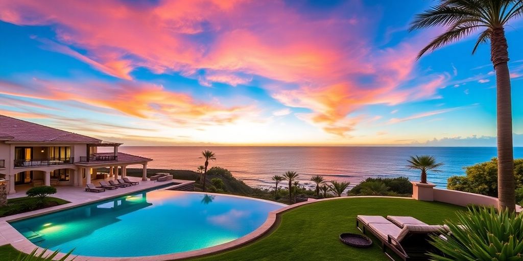 Luxury villa with ocean view and infinity pool.