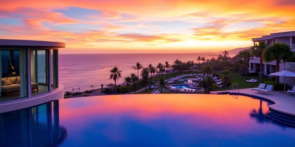 Luxurious resort with ocean views and infinity pool.