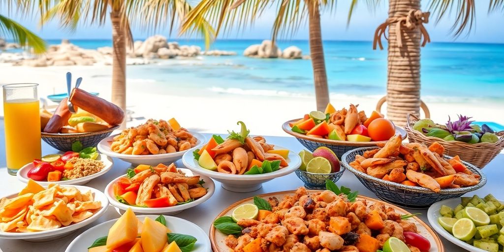 Colorful dishes from an all-inclusive resort in Cabo.