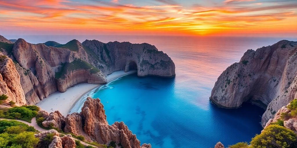 Dramatic cliffs and turquoise waters of Cabo San Lucas.