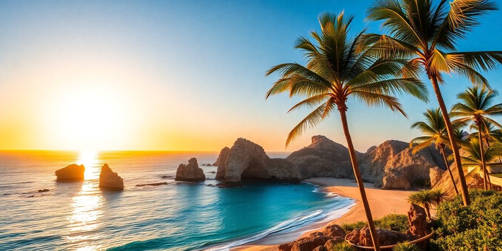 Coastal view of San Cabos with beaches and rocks.