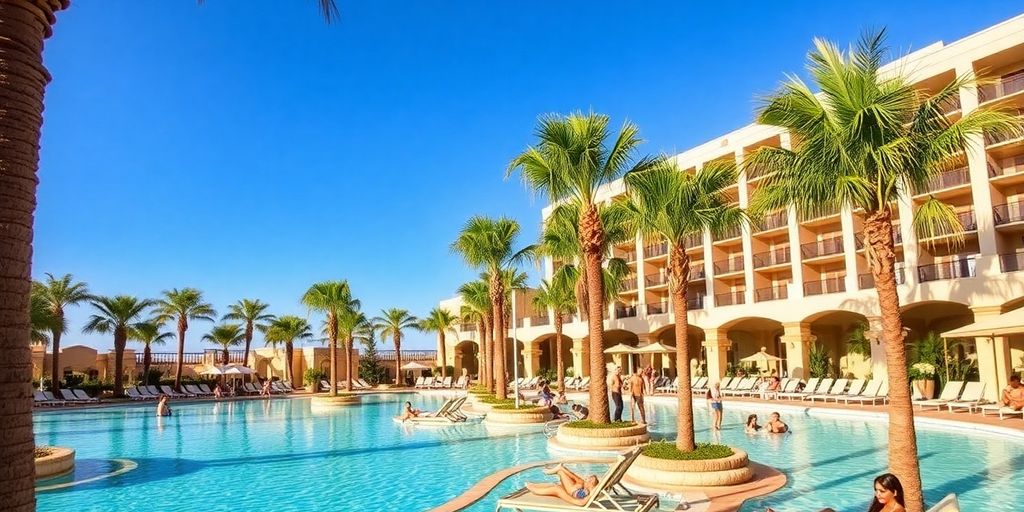 Pool area at Hard Rock Hotel Los Cabos with guests.