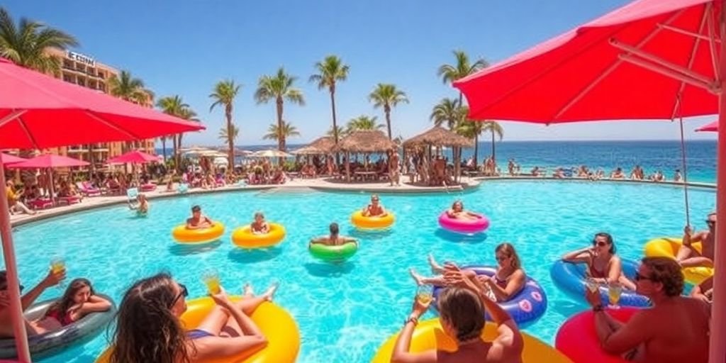 Lively pool party at Breathless Cabo San Lucas resort.