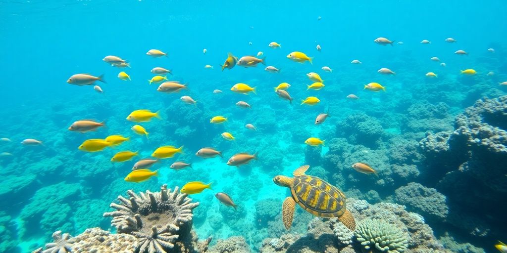 Underwater scene with colorful fish and coral reefs in Los Cabos.