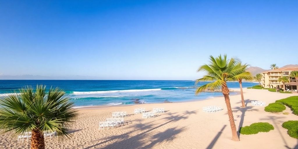 Beautiful beachfront at Pueblo Bonito Los Cabos for weddings.