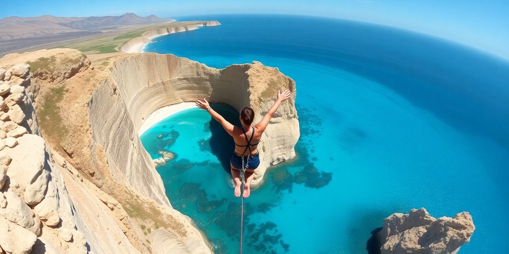 Bungee jumping over the ocean in Cabo.