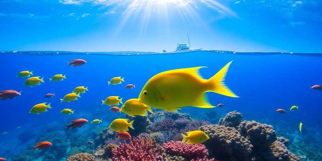 Underwater scene with fish and coral reefs in Cabo.