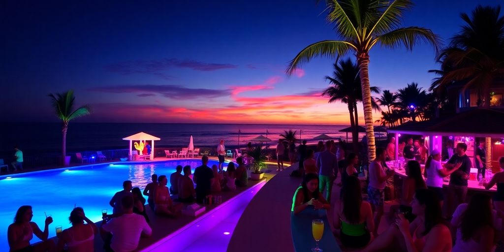 Colorful nightlife at Breathless Cabo San Lucas resort.