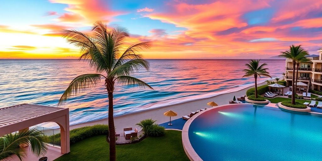 Grand Velas Boutique Los Cabos infinity pool at sunset.