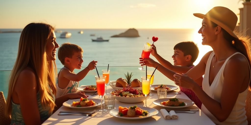 Family dining at Hyatt Los Cabos with ocean view.