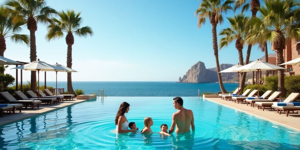 Family enjoying luxury by the pool at Hyatt Los Cabos.