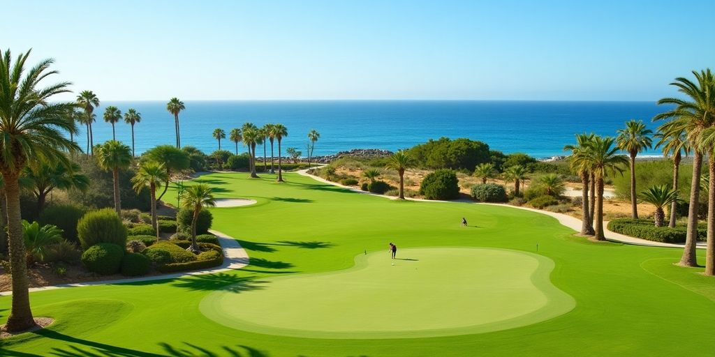 Lush golf course at Hilton Los Cabos with ocean view.