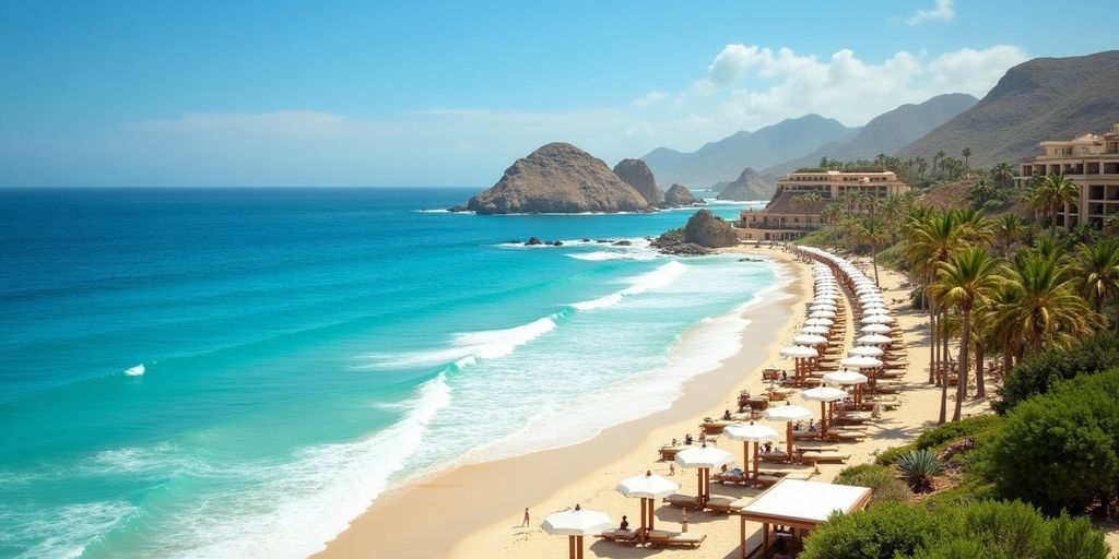Beach view of Esperanza Auberge Resort in Cabo.