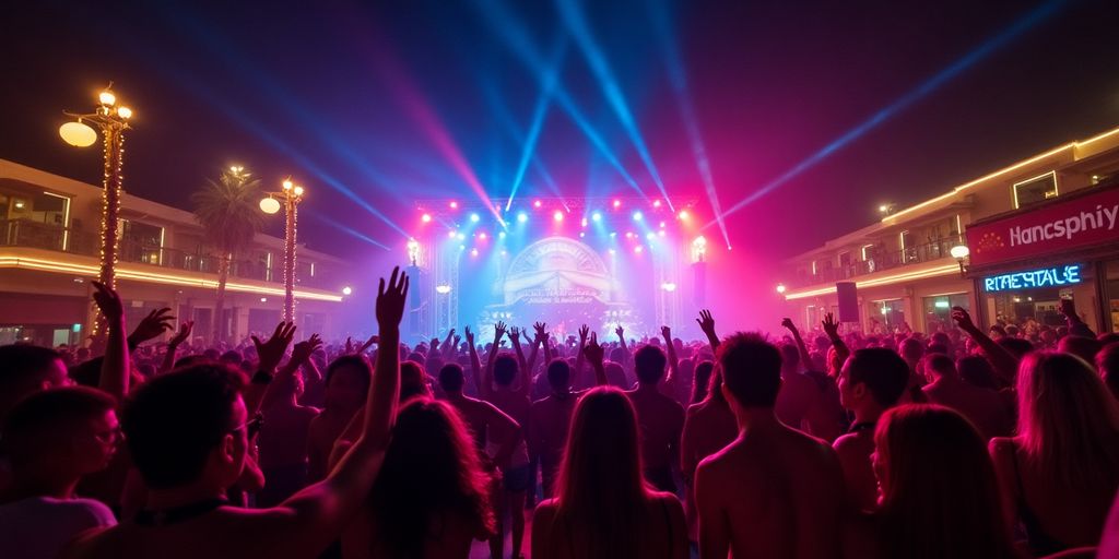 Colorful nightlife scene at The Cape Cabo San Lucas.