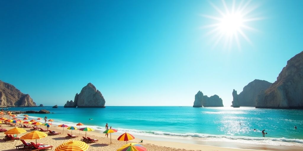 Scenic view of Cabo's beautiful beach and clear waters.