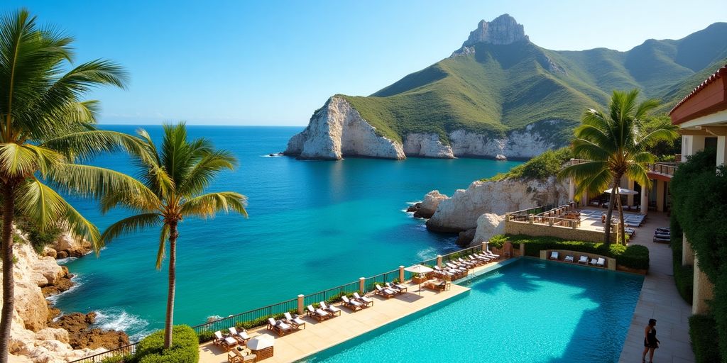 Cliffside view of Sandos Finisterra Cabo resort.