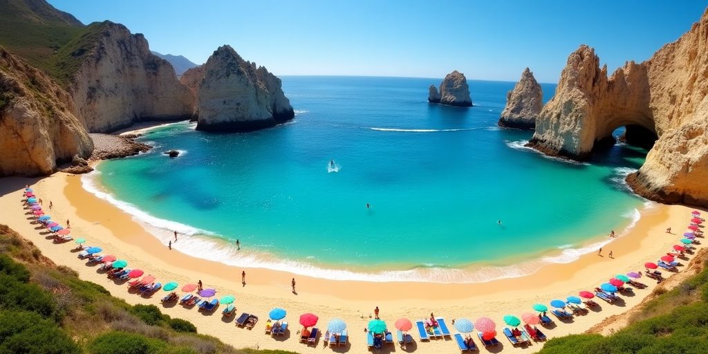 Santa María Beach with golden sand and turquoise waters.