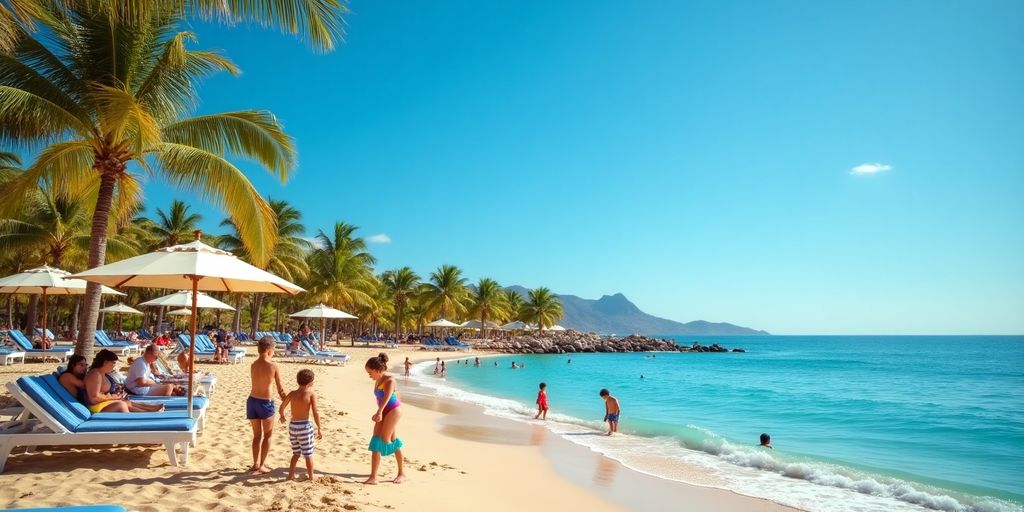 Families enjoying luxury at Dreams Resort Los Cabos beach.