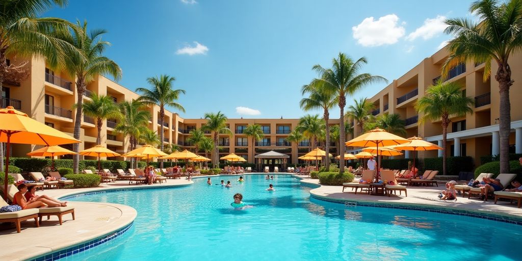 Families enjoying the pool at Dreams Resort Los Cabos.