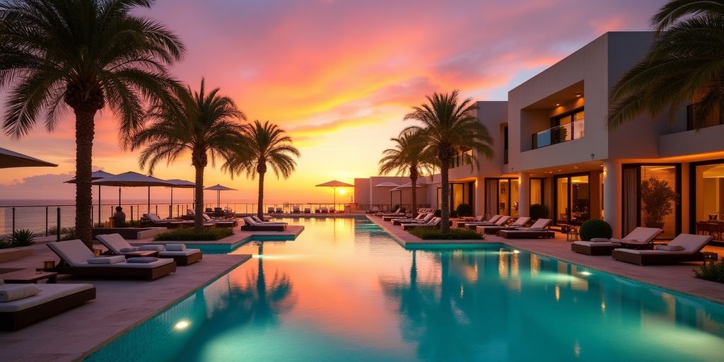 Thompson Hotel Cabo with pool and sunset view.