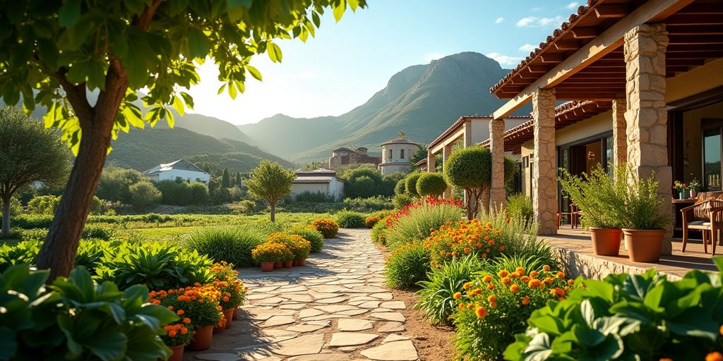 Lush greenery and colorful flowers at Flora Farms.