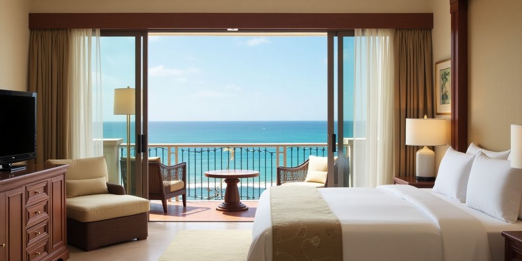 Luxurious suite with ocean view at Secrets Cabo San Lucas.