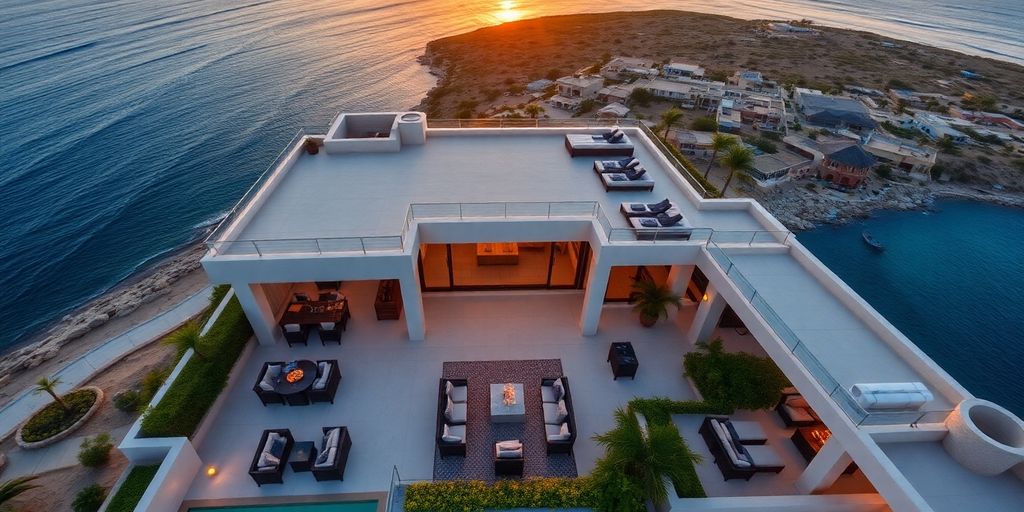 Aerial view of Cabo Villa with ocean views.
