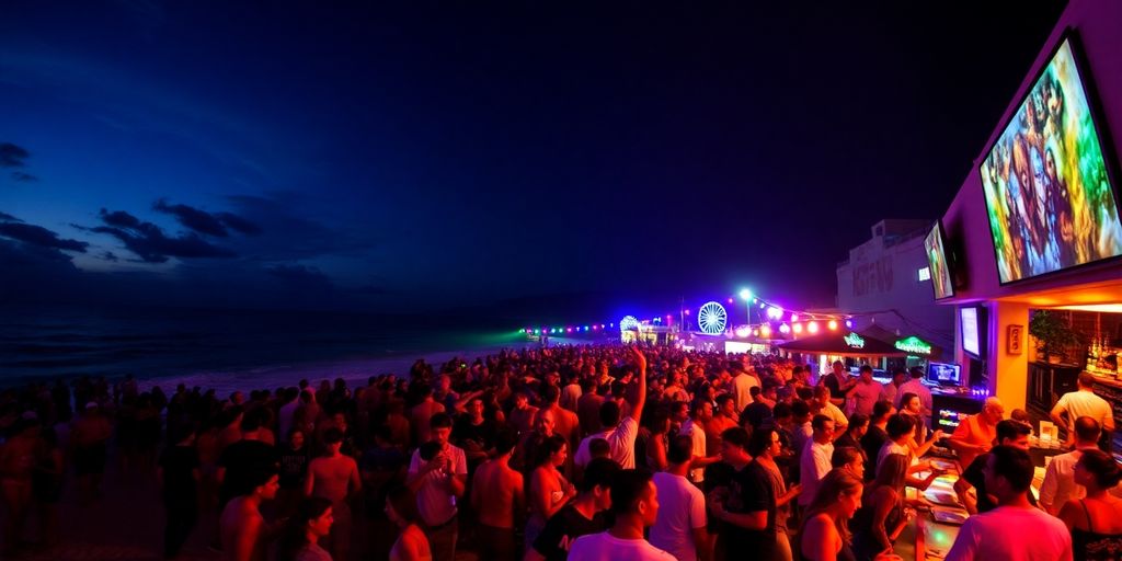 Colorful nightlife scene in Cabos San Lucas.