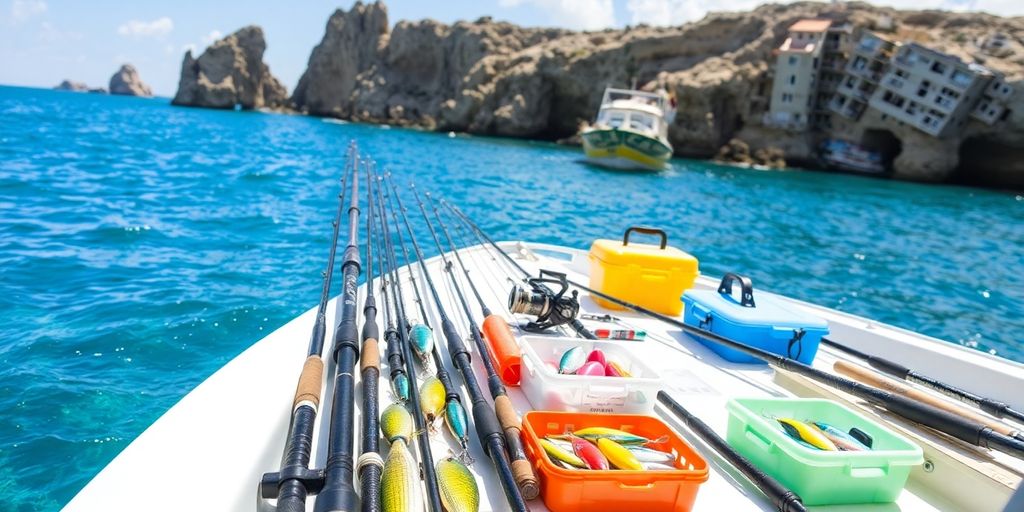 Fishing gear on a boat in Cabo San Lucas.