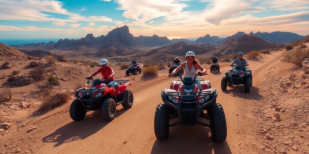 ATV riders exploring Cabo's desert landscape.