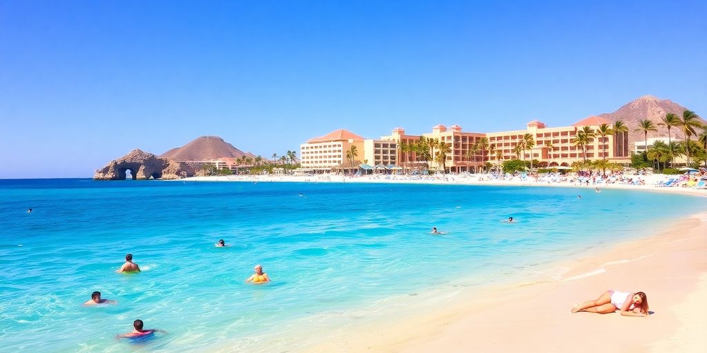 Beach activities at Riu Palace Cabo San Lucas resort.
