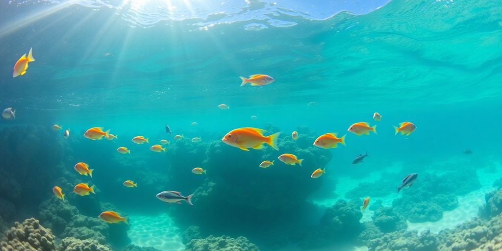 Underwater scene at Medano Beach with colorful fish.