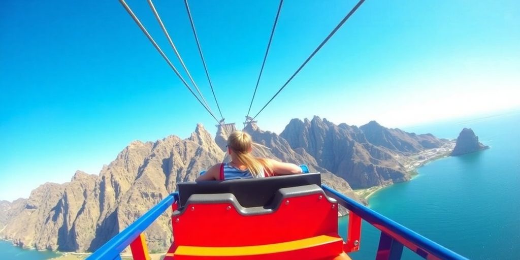 Riders on the Zip Line Roller Coaster in Cabo.