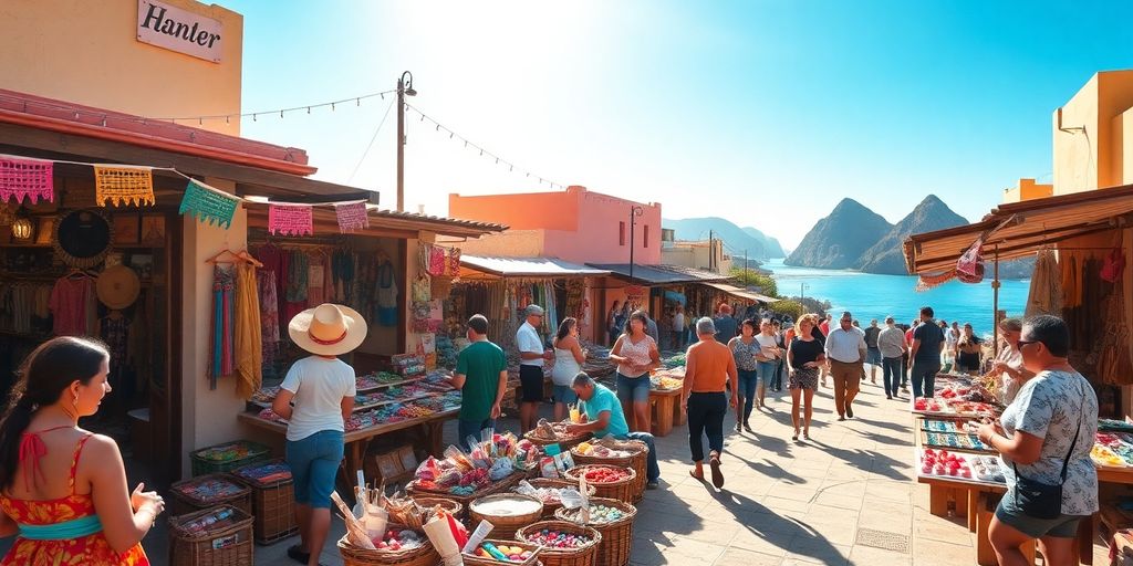 Mercados coloridos y artesanos en Cabo San Lucas.