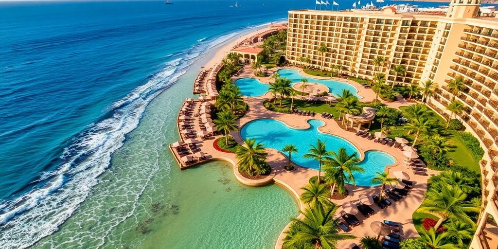 Pueblo Bonito Sunset Beach Resort con océano y piscina.