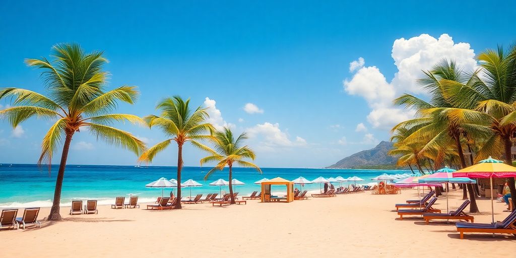 Hermosa playa en Cabo México con palmeras y agua.