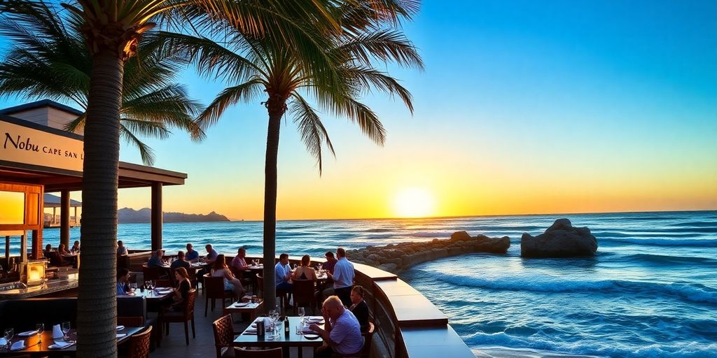 Luxurious outdoor dining at Nobu Cabo San Lucas.