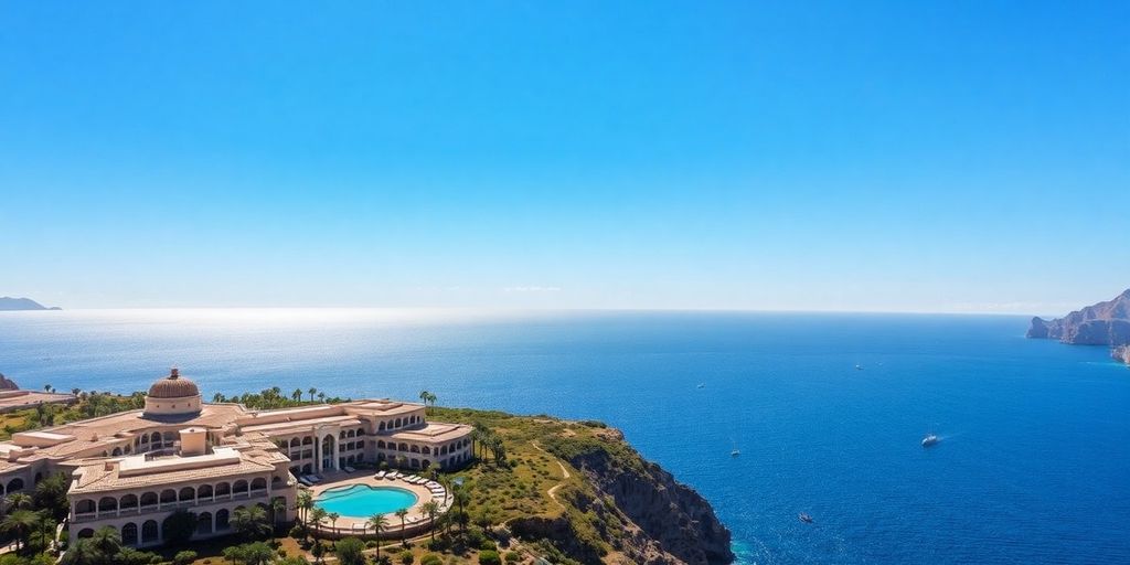 Luxury resort with ocean views and lush landscapes.