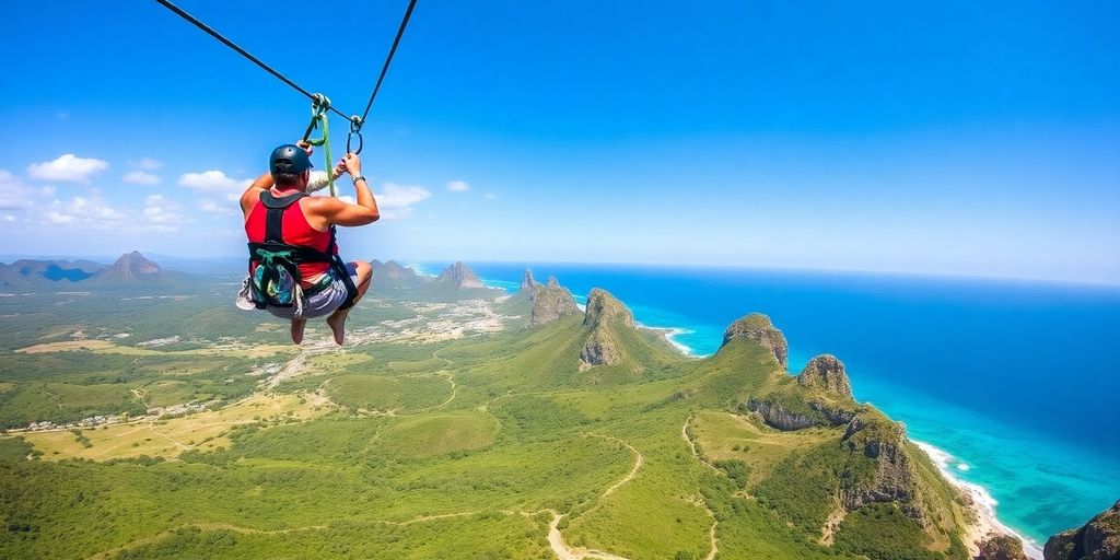 Thrill-seekers on a zip swing in Cabo.