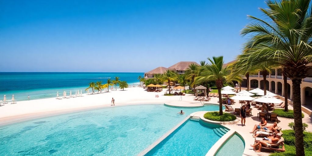 Luxurious Esperanza resort with beautiful beach and poolside.