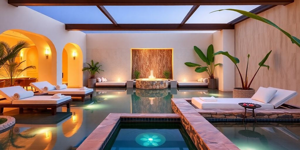 Retiro de spa en Cabo San Lucas con ambiente tropical.